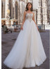 Thin Straps Ivory Beaded Tulle Luxury Wedding Dress